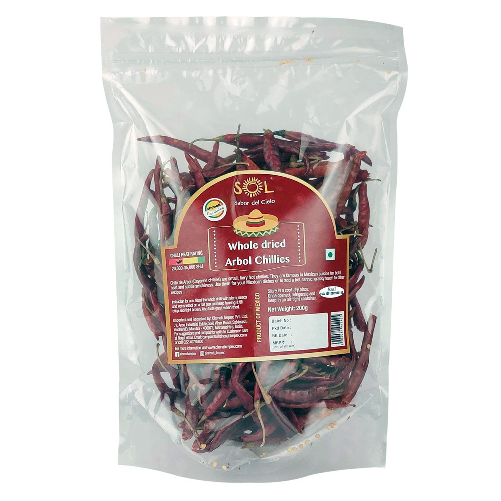 Whole Dried Arbol Chillies with stem