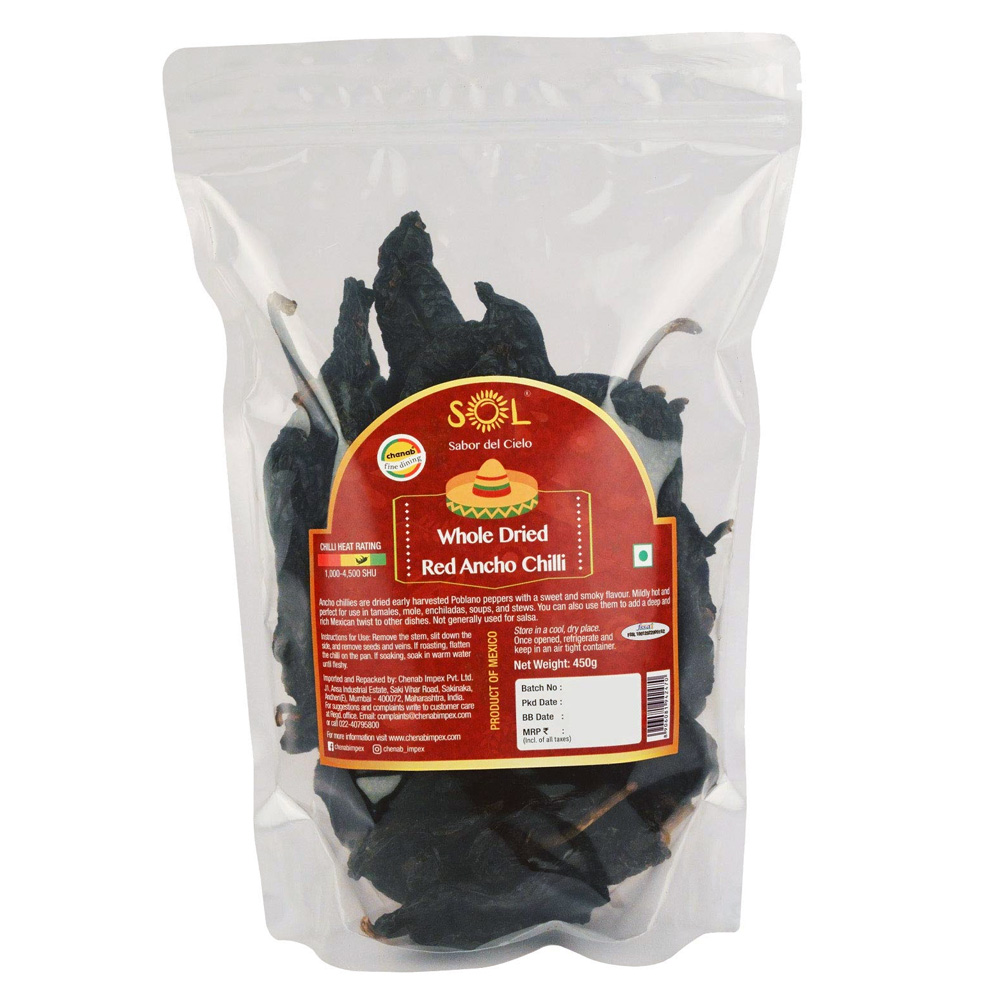 Whole Dried Red Ancho Chillies with stem 